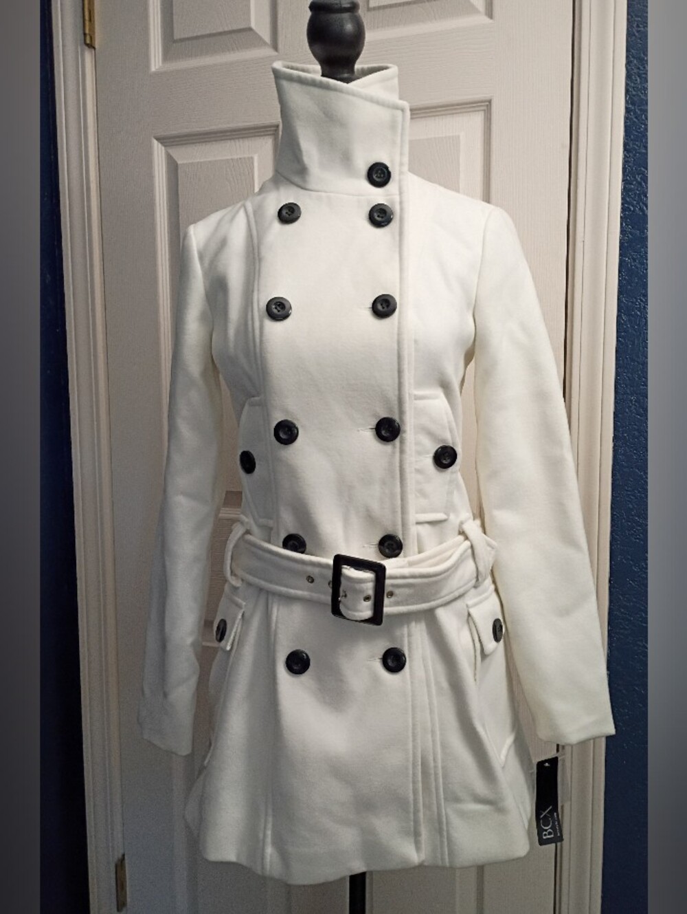 BCX White Double-Breasted Trench Coat with Belt